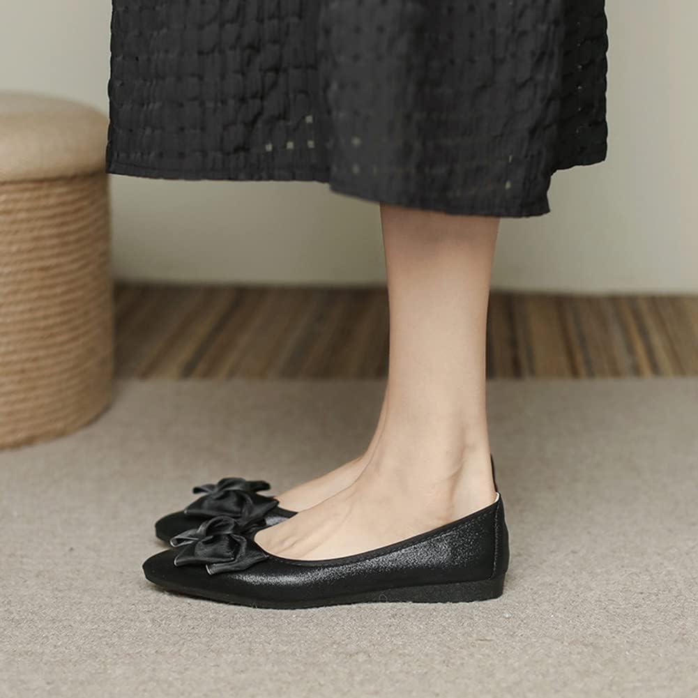 image:imageMACHSWON Ballerines plates scintillantes et confortables bout pointu avec nud papillon pour femmeNoir