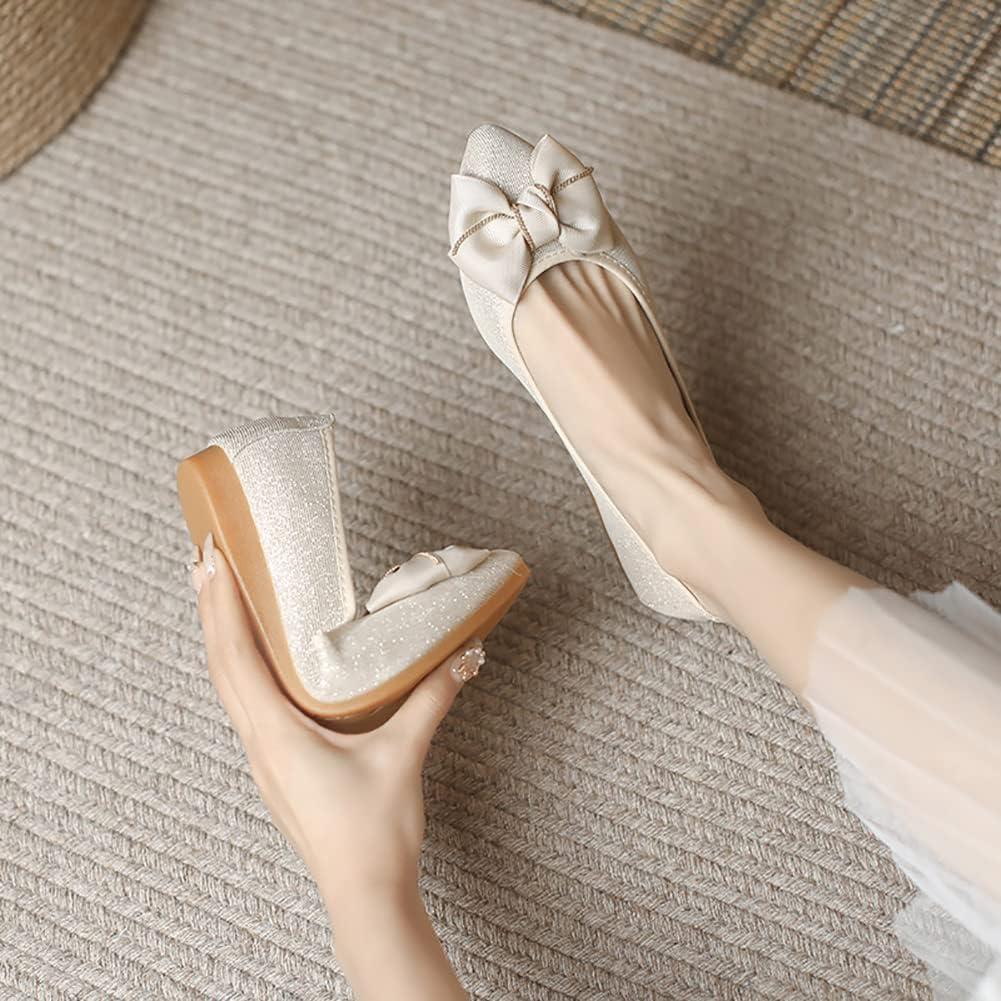 image:imageMACHSWON Ballerines plates scintillantes et confortables bout pointu avec nud papillon pour femmeOr 6