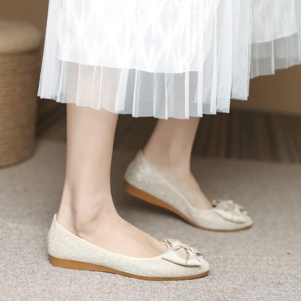 image:imageMACHSWON Ballerines plates scintillantes et confortables bout pointu avec nud papillon pour femmeOr 6