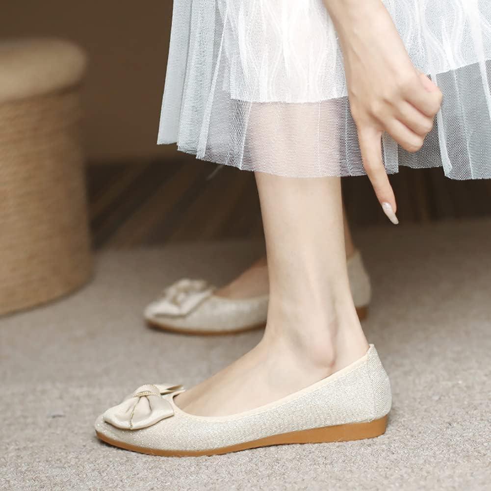 image:imageMACHSWON Ballerines plates scintillantes et confortables bout pointu avec nud papillon pour femmeOr 6