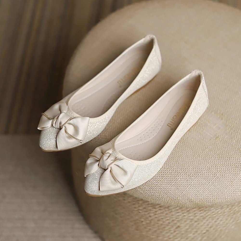image:imageMACHSWON Ballerines plates scintillantes et confortables bout pointu avec nud papillon pour femmeOr 6