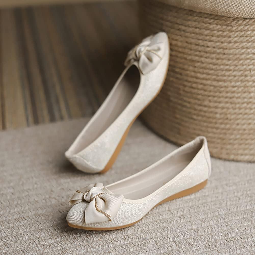 image:imageMACHSWON Ballerines plates scintillantes et confortables bout pointu avec nud papillon pour femmeOr 6
