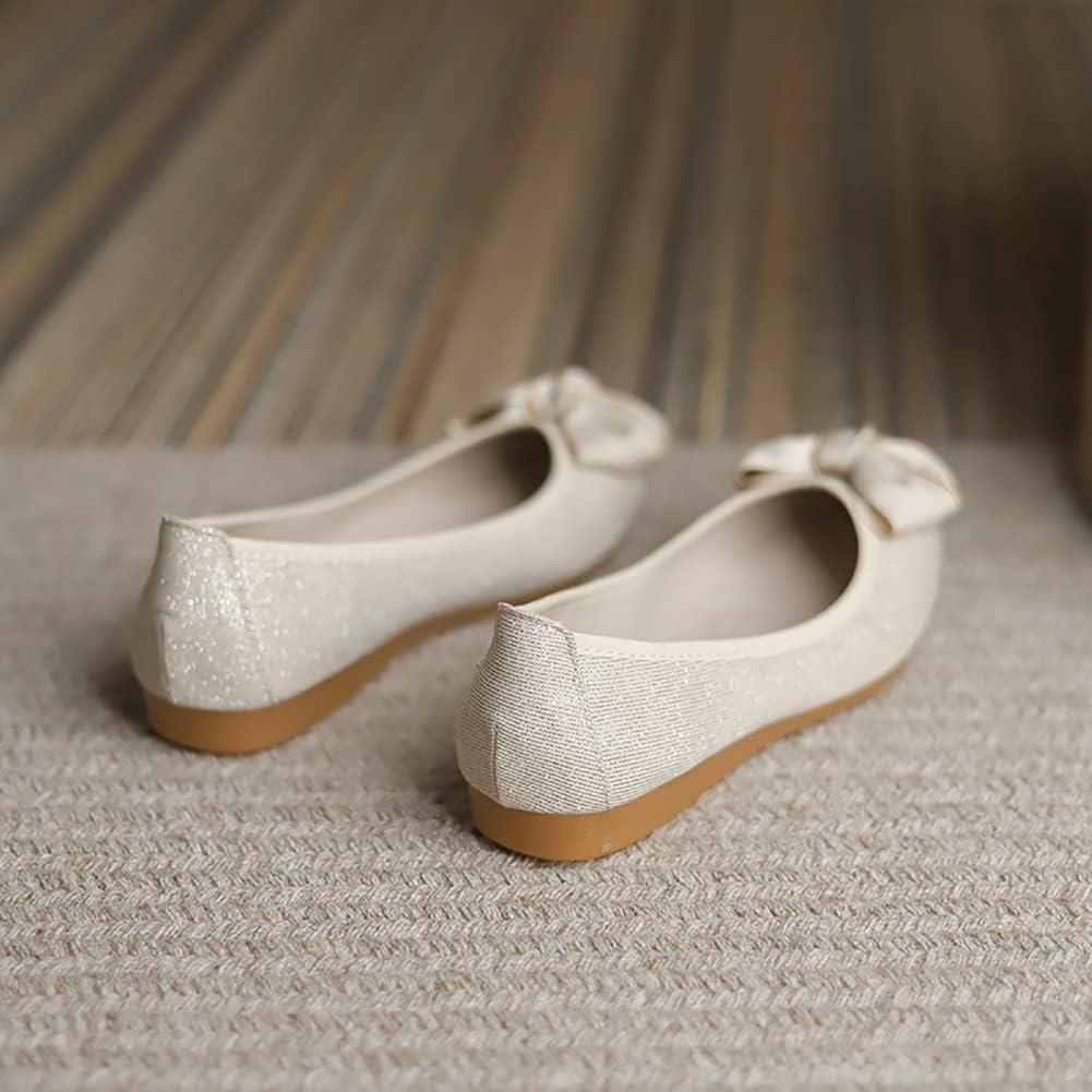 image:imageMACHSWON Ballerines plates scintillantes et confortables bout pointu avec nud papillon pour femmeOr 6