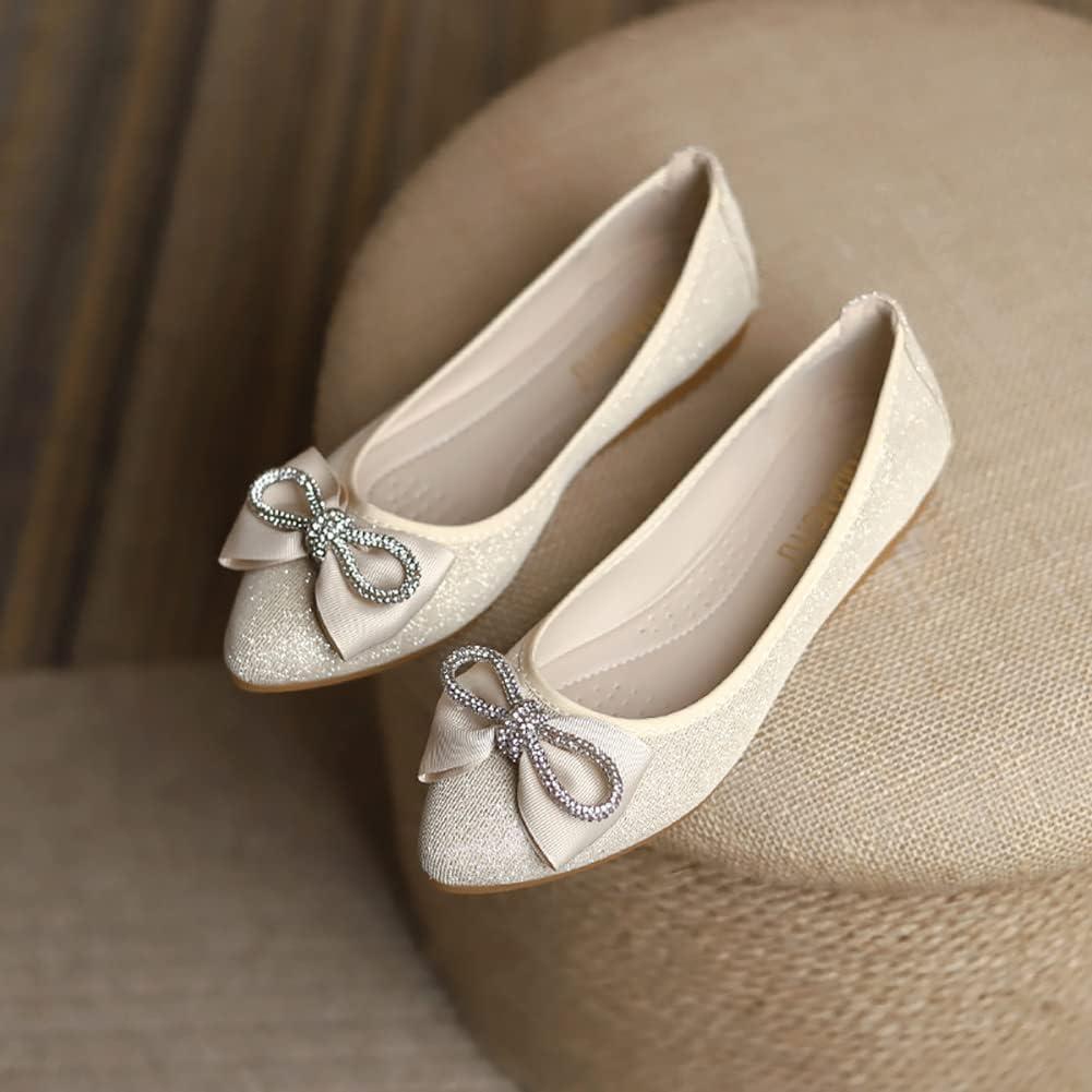image:imageMACHSWON Ballerines plates scintillantes et confortables bout pointu avec nud papillon pour femmeOr 7