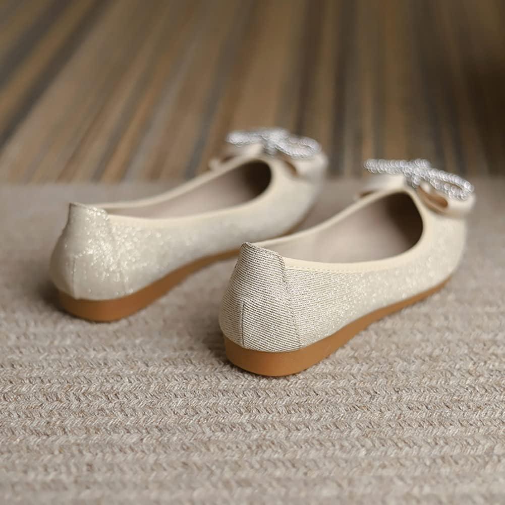 image:imageMACHSWON Ballerines plates scintillantes et confortables bout pointu avec nud papillon pour femmeOr 8
