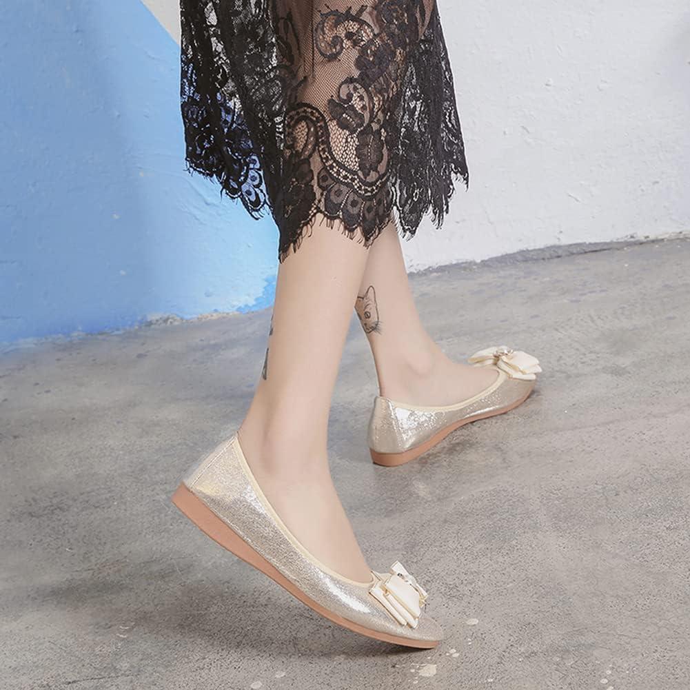 image:imageMACHSWON Ballerines plates scintillantes et confortables bout pointu avec nud papillon pour femmeOr 88