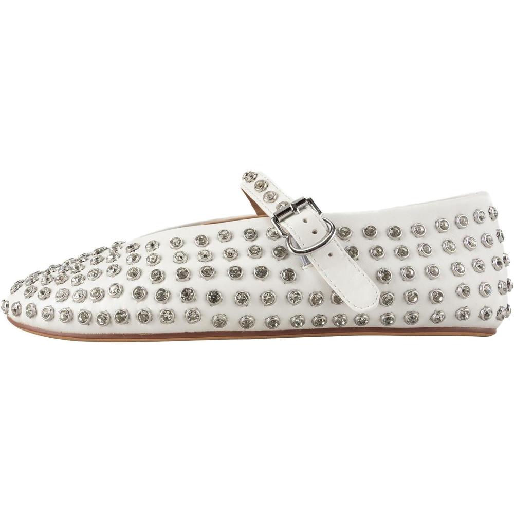 image:imageBallerines Mary Jane avec strass clouts en cristal pour femme avec sangle boucle scintillanteBlanc
