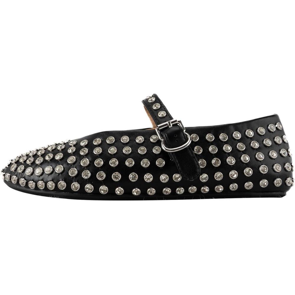 image:imageBallerines Mary Jane avec strass clouts en cristal pour femme avec sangle boucle scintillanteStrass Noir