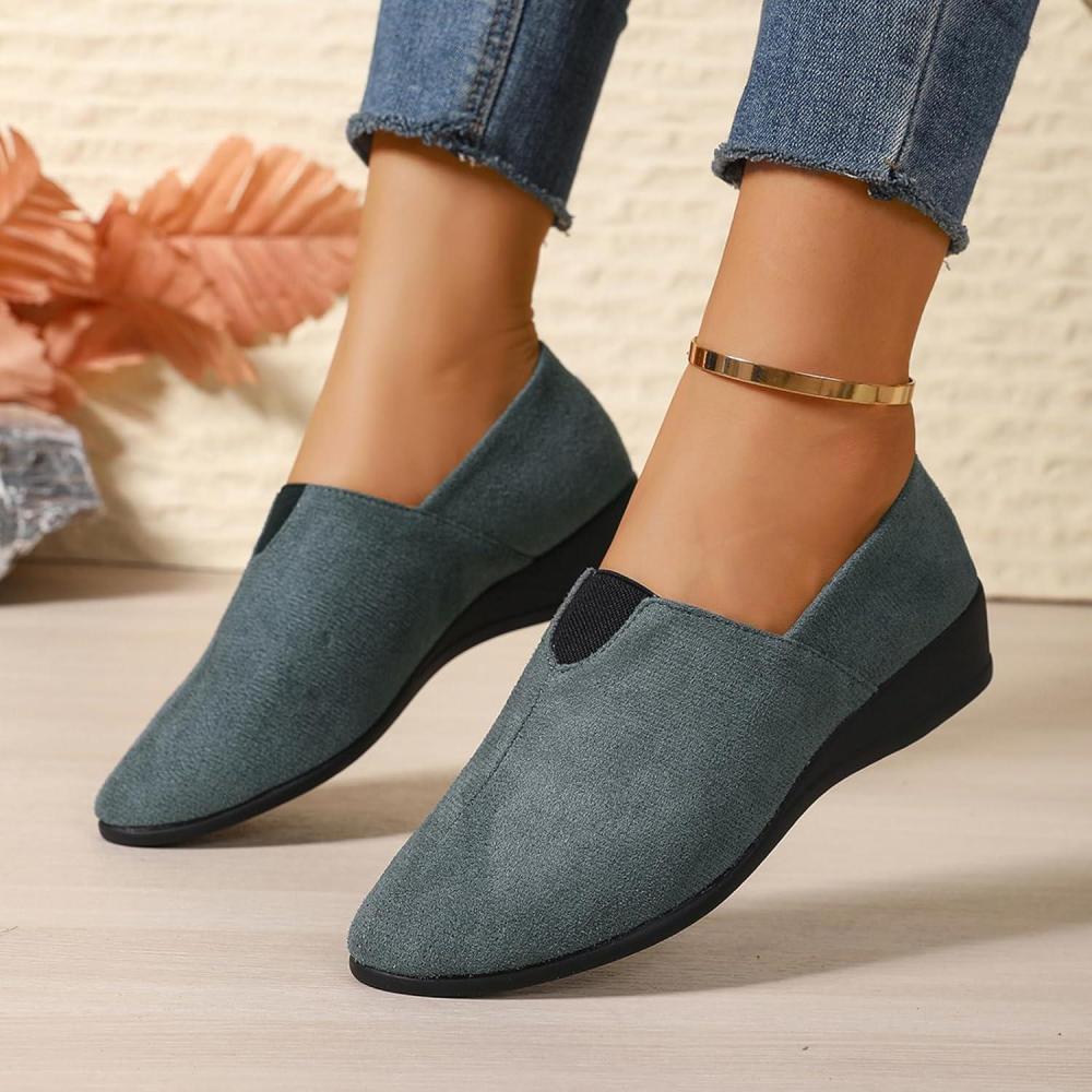 image:imageBallerines plates talon compens bout rond pour femme Confortables Dcontractes Pour le travail le bureauGris