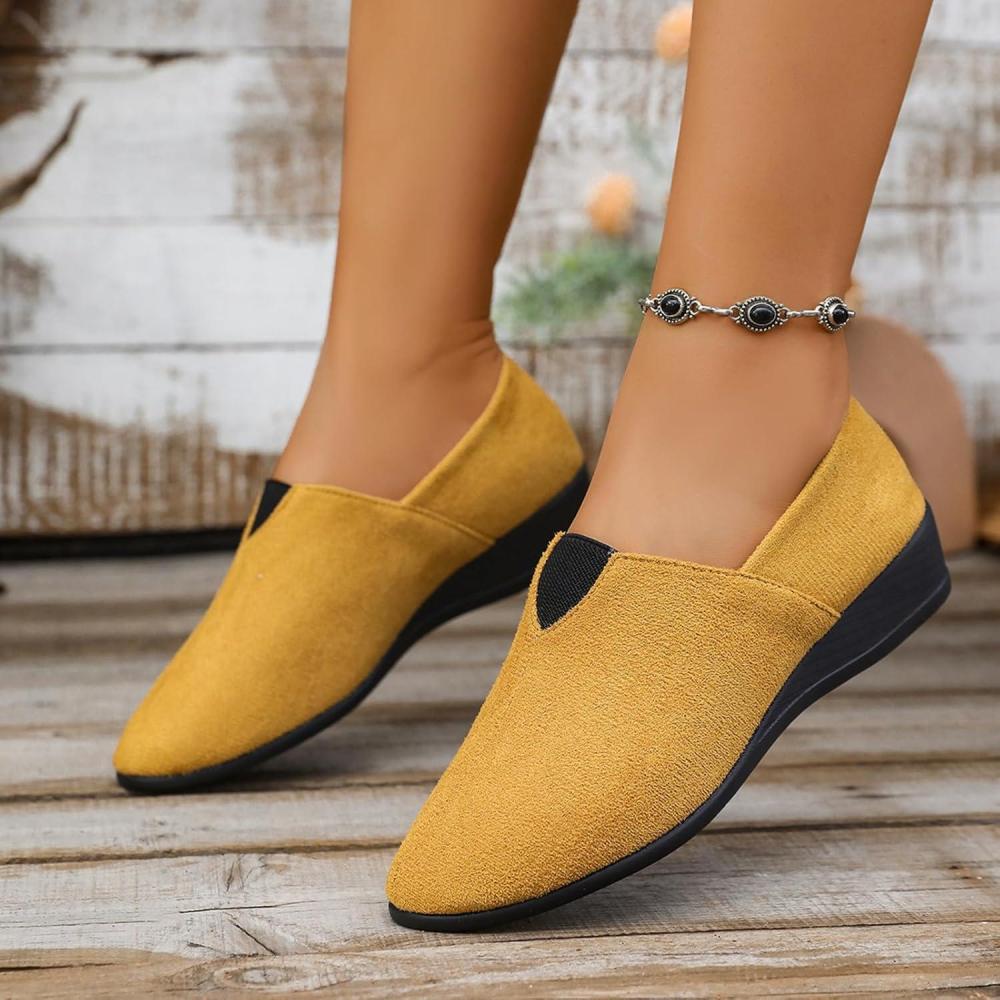 image:imageBallerines plates talon compens bout rond pour femme Confortables Dcontractes Pour le travail le bureauJaune
