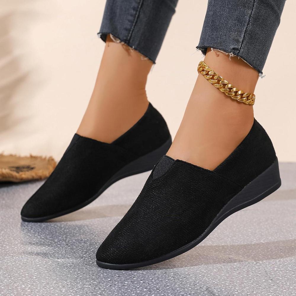 image:imageBallerines plates talon compens bout rond pour femme Confortables Dcontractes Pour le travail le bureauNoir