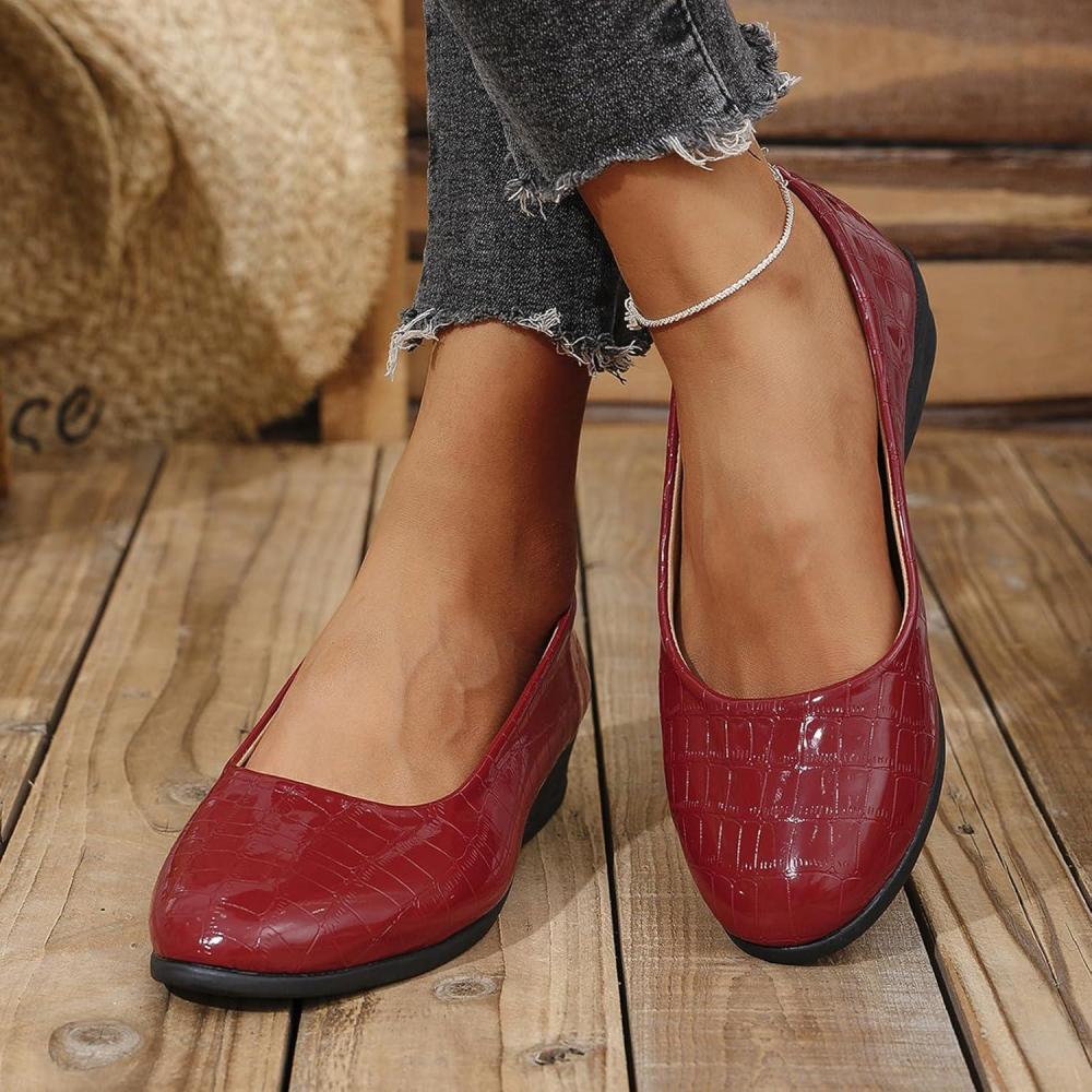 image:imageBallerines plates pour femme Chaussures habilles et confortables bout rond Chaussures plates habilles et dcontractes pour femmeRouge Vin