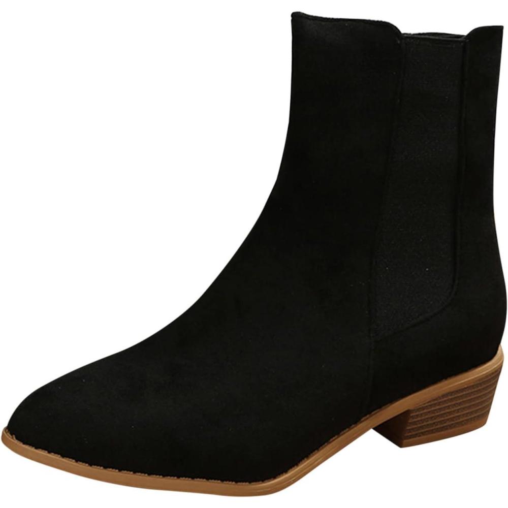 image:imageBottes Western Femme MiMollet Chaussures Mdivale Fermeture clair Chic Talon pais Vintage Casual Polyvalent Renaissance Streetwear Doux Confortable Couleur Unie Temprament Bottines 2025Noir