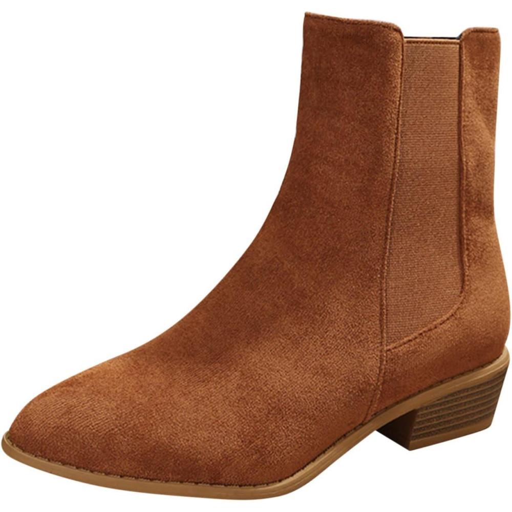 image:imageBottes Western Femme MiMollet Chaussures Mdivale Fermeture clair Chic Talon pais Vintage Casual Polyvalent Renaissance Streetwear Doux Confortable Couleur Unie Temprament Bottines 2025Brun