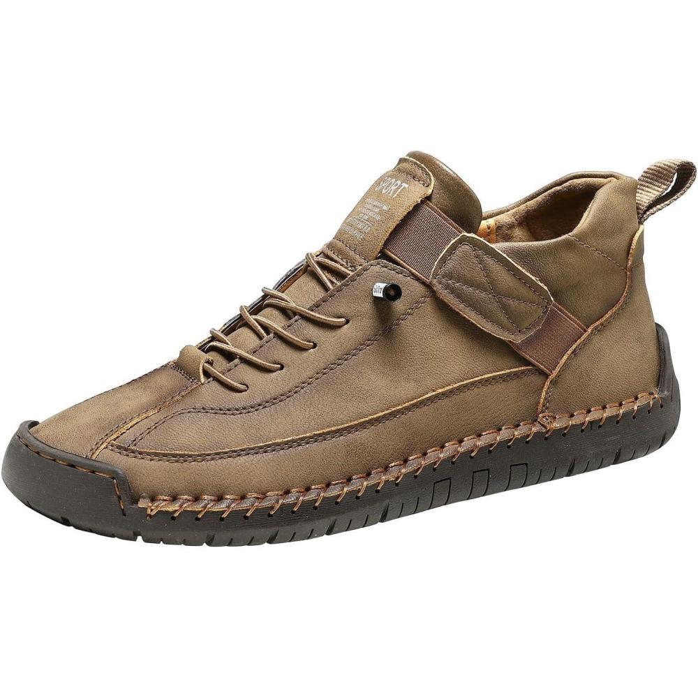 image:imageChaussures en cuir faites la main Unisexe Automne et hiver Aspect daim Mocassins pais avec semelle souple Grandes tailles Chaussures individuelles pour femme AntidrapantesKaki