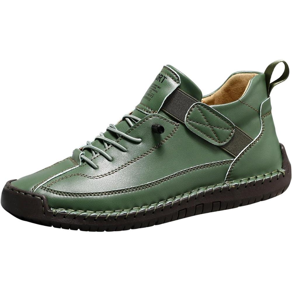 image:imageChaussures en cuir faites la main Unisexe Automne et hiver Aspect daim Mocassins pais avec semelle souple Grandes tailles Chaussures individuelles pour femme AntidrapantesVert