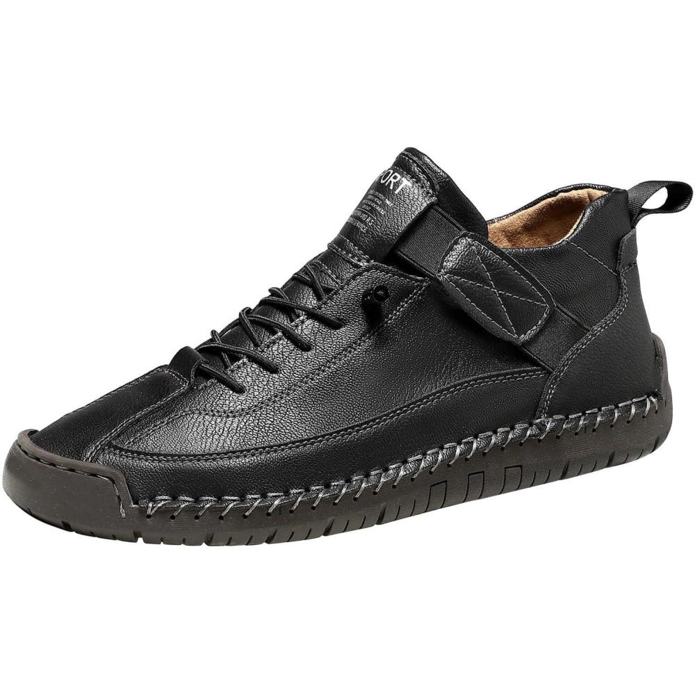 image:imageChaussures en cuir faites la main Unisexe Automne et hiver Aspect daim Mocassins pais avec semelle souple Grandes tailles Chaussures individuelles pour femme AntidrapantesNoir