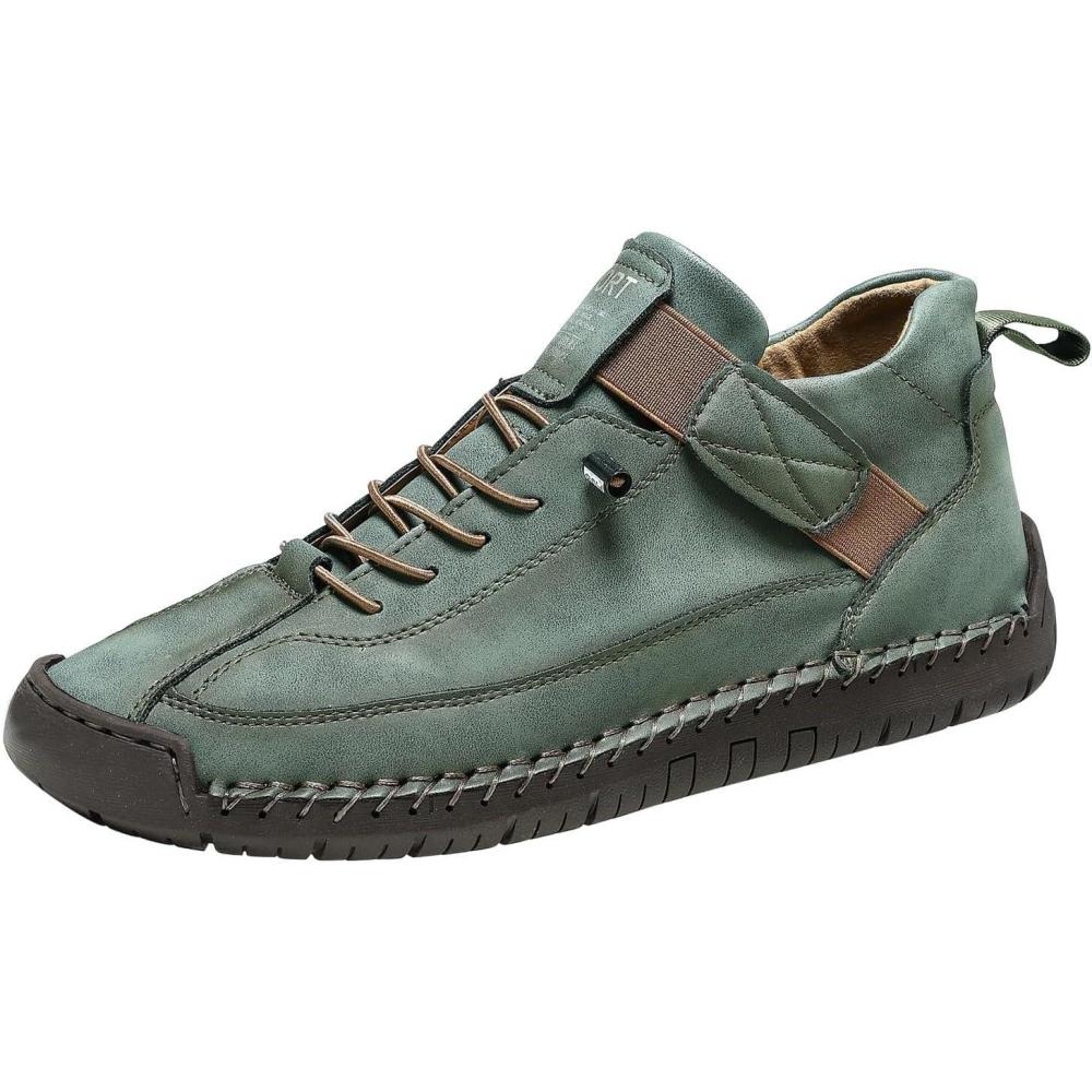 image:imageChaussures en cuir faites la main Unisexe Automne et hiver Aspect daim Mocassins pais avec semelle souple Grandes tailles Chaussures individuelles pour femme AntidrapantesVert Noir