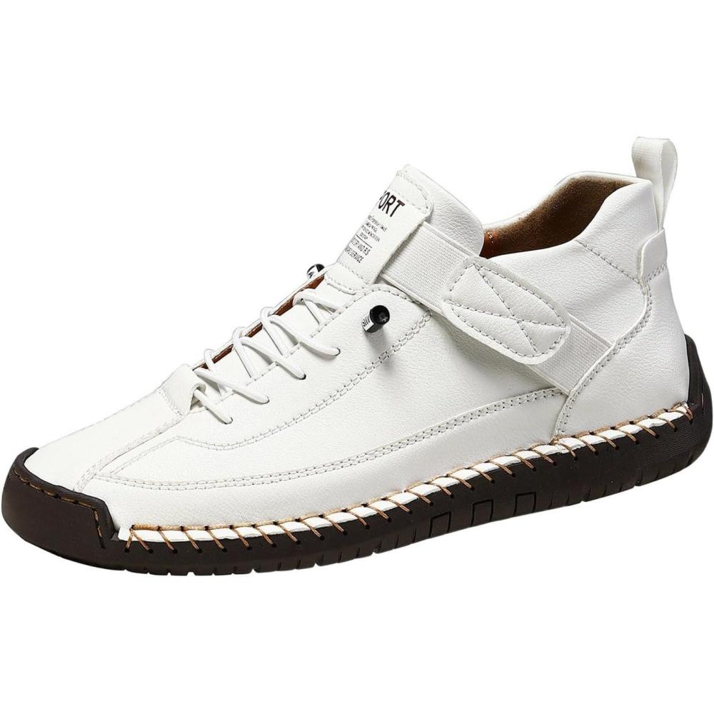 image:imageChaussures en cuir faites la main Unisexe Automne et hiver Aspect daim Mocassins pais avec semelle souple Grandes tailles Chaussures individuelles pour femme AntidrapantesBlanc