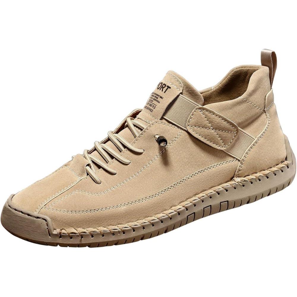image:imageChaussures en cuir faites la main Unisexe Automne et hiver Aspect daim Mocassins pais avec semelle souple Grandes tailles Chaussures individuelles pour femme AntidrapantesBeige