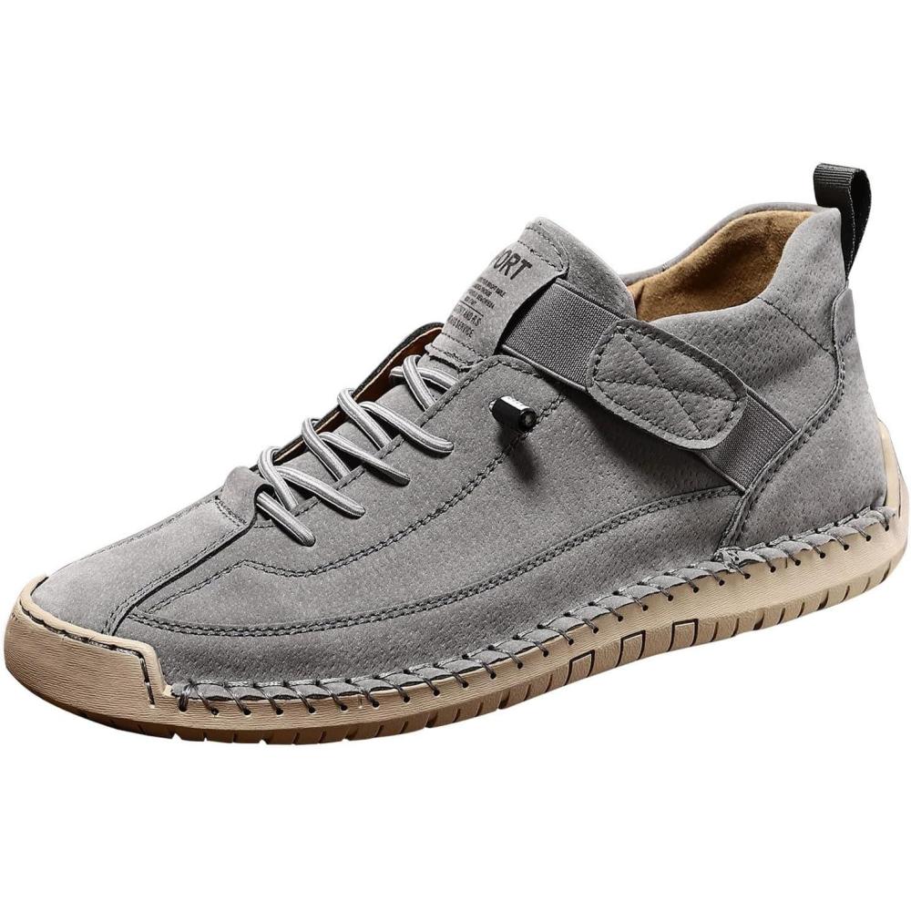 image:imageChaussures en cuir faites la main Unisexe Automne et hiver Aspect daim Mocassins pais avec semelle souple Grandes tailles Chaussures individuelles pour femme AntidrapantesGris