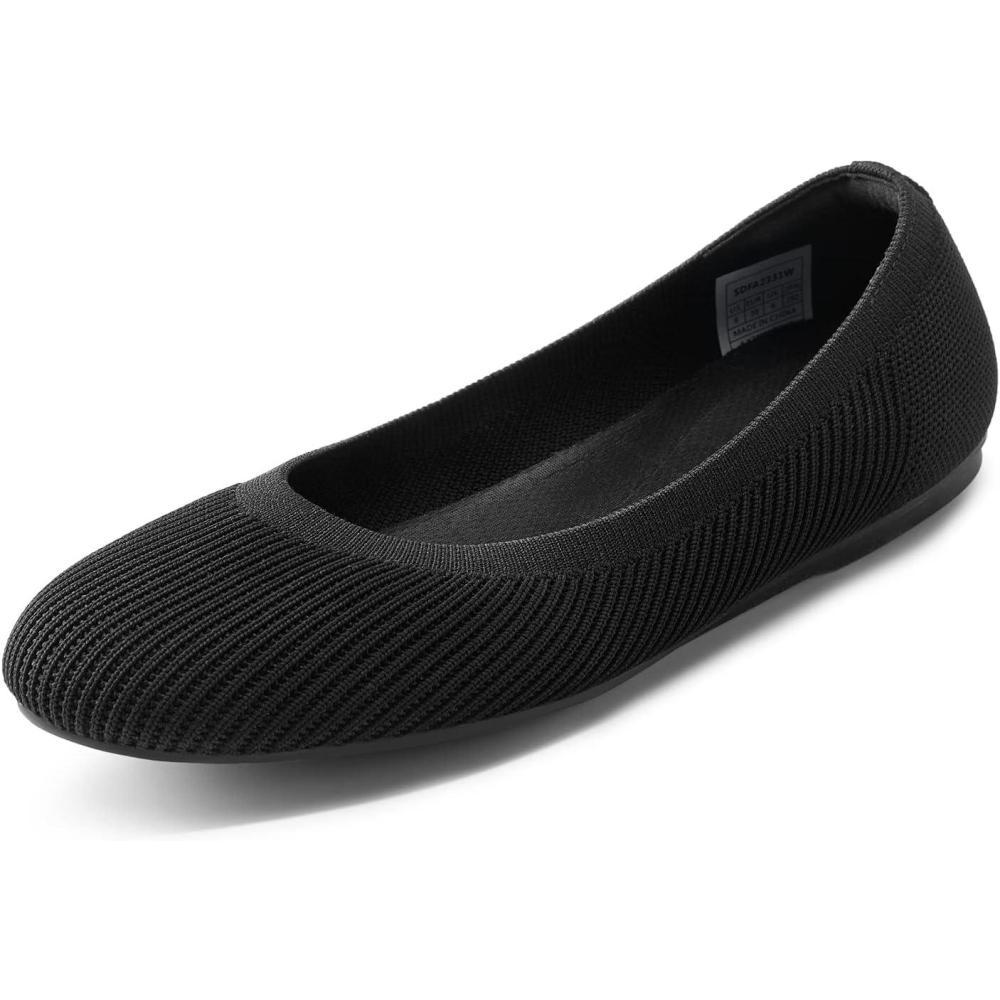 image:imageDREAM PAIRS Ballerines Femme Confortables Bout Rond en Tissu Tricot Chaussures Plates lgantes pour Bureau Travail ou Tenue QuotidienneNoir