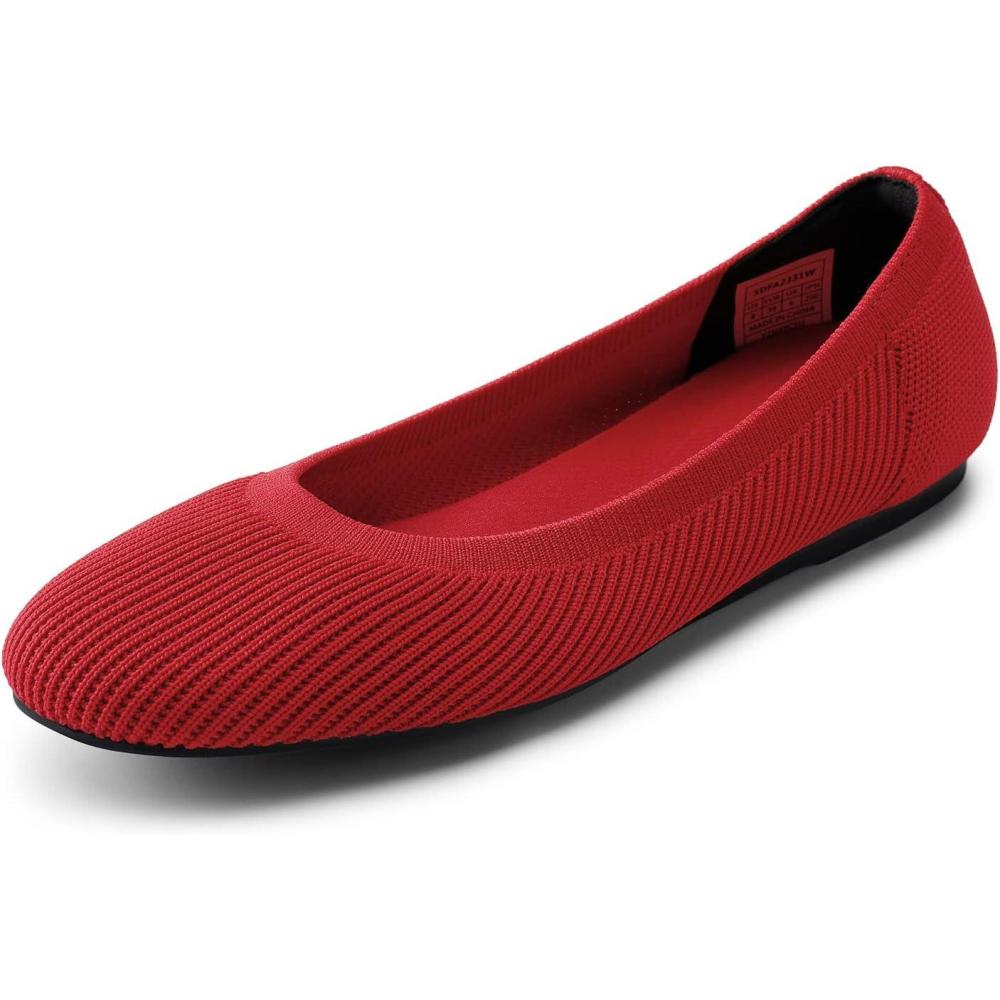 image:imageDREAM PAIRS Ballerines Femme Confortables Bout Rond en Tissu Tricot Chaussures Plates lgantes pour Bureau Travail ou Tenue QuotidienneRouge