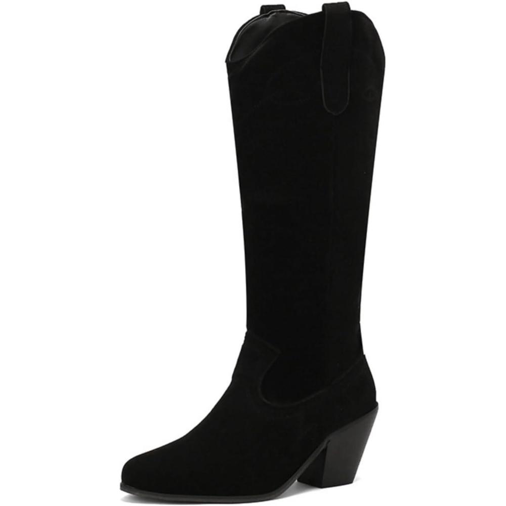 image:imageENEN Santiag Femme Cuir Western Taille 3448 Santiag Femme Gros Mollet Bottes Cowboy Talon Haut avec Fermeture clair Bottes Western Country pour TrekkingNz29 Noir
