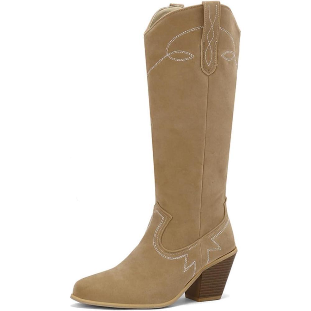 image:imageENEN Santiag Femme Cuir Western Taille 3448 Santiag Femme Gros Mollet Bottes Cowboy Talon Haut avec Fermeture clair Bottes Western Country pour TrekkingNz29 Kaki