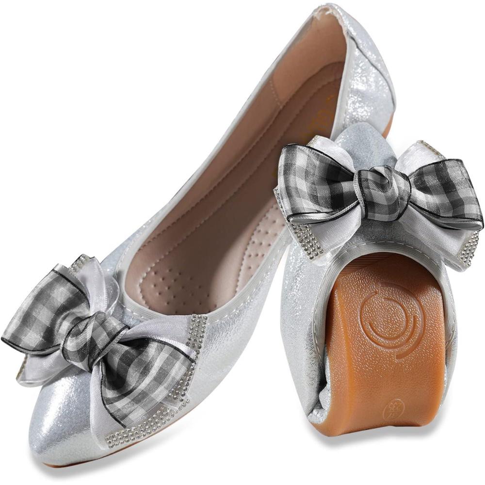 image:imageMACHSWON Ballerines plates scintillantes et confortables bout pointu avec nud papillon pour femmeArgent 03
