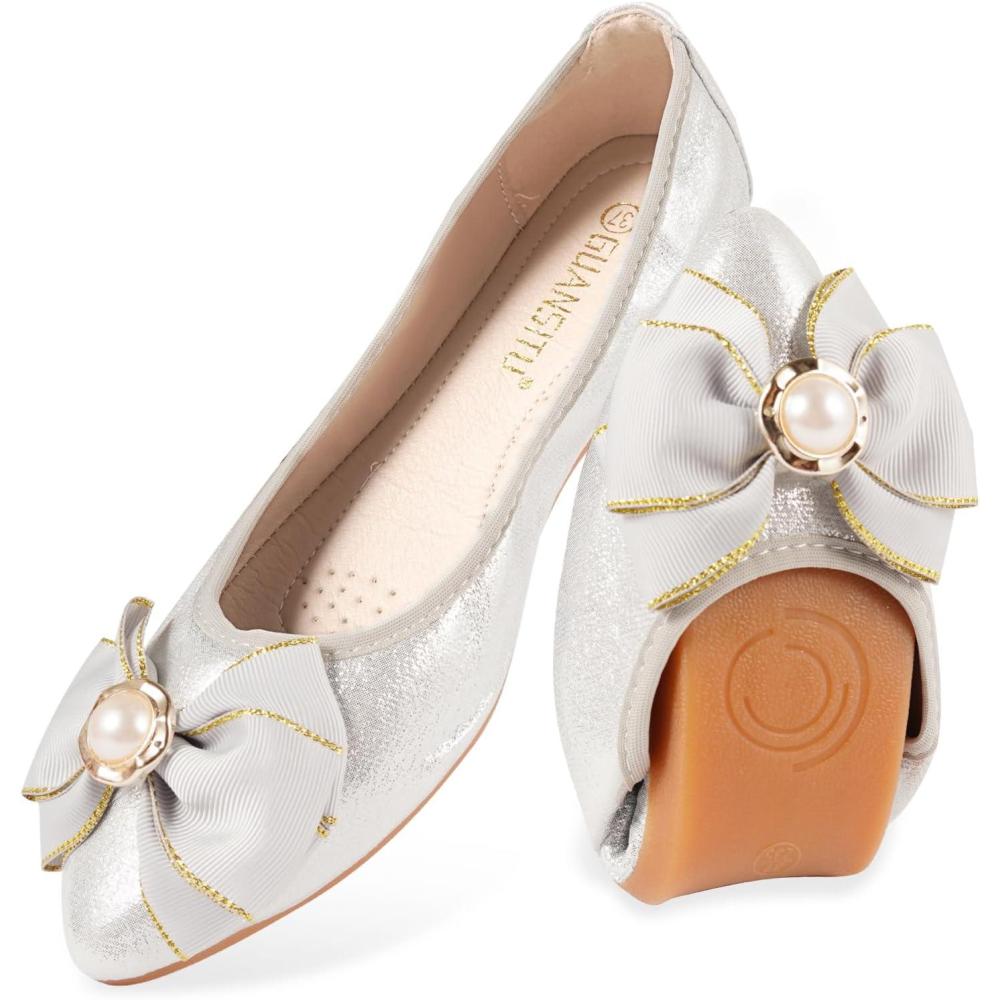 image:imageMACHSWON Ballerines plates scintillantes et confortables bout pointu avec nud papillon pour femmeArgent 88
