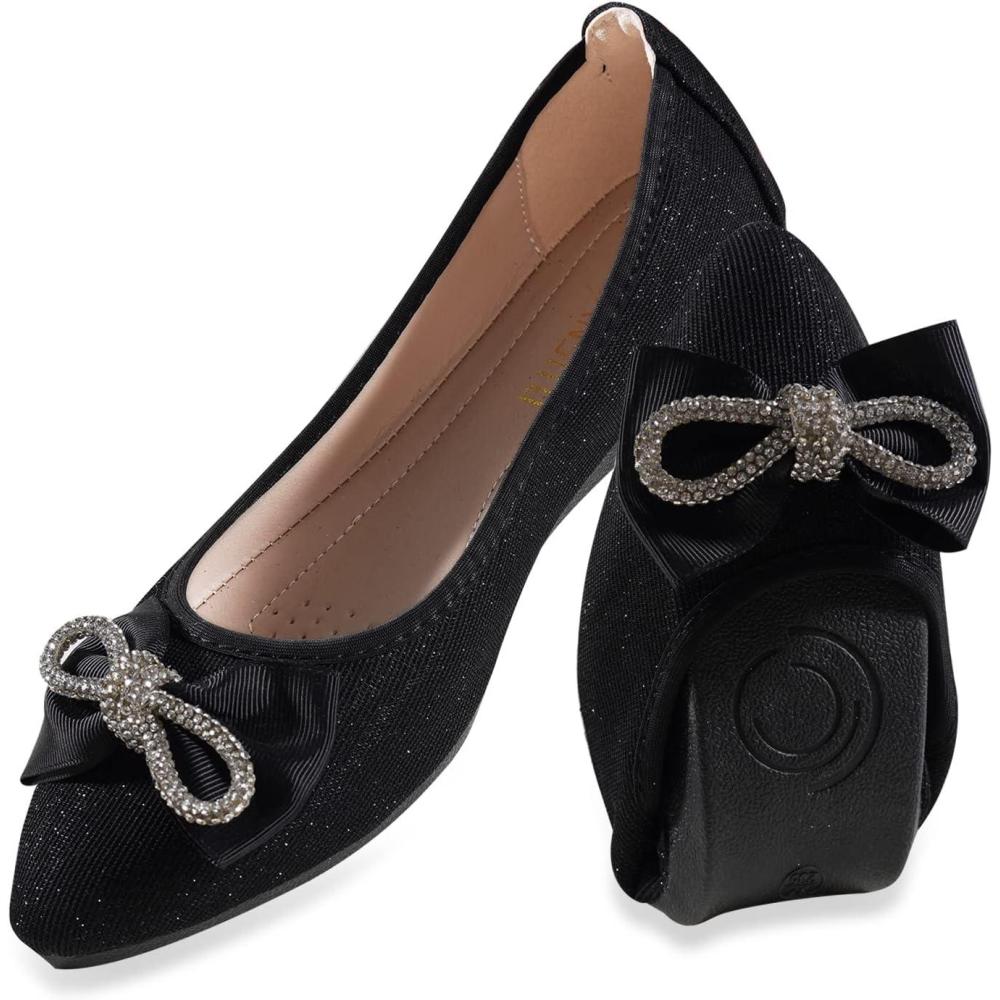 image:imageMACHSWON Ballerines plates scintillantes et confortables bout pointu avec nud papillon pour femmeBlack8