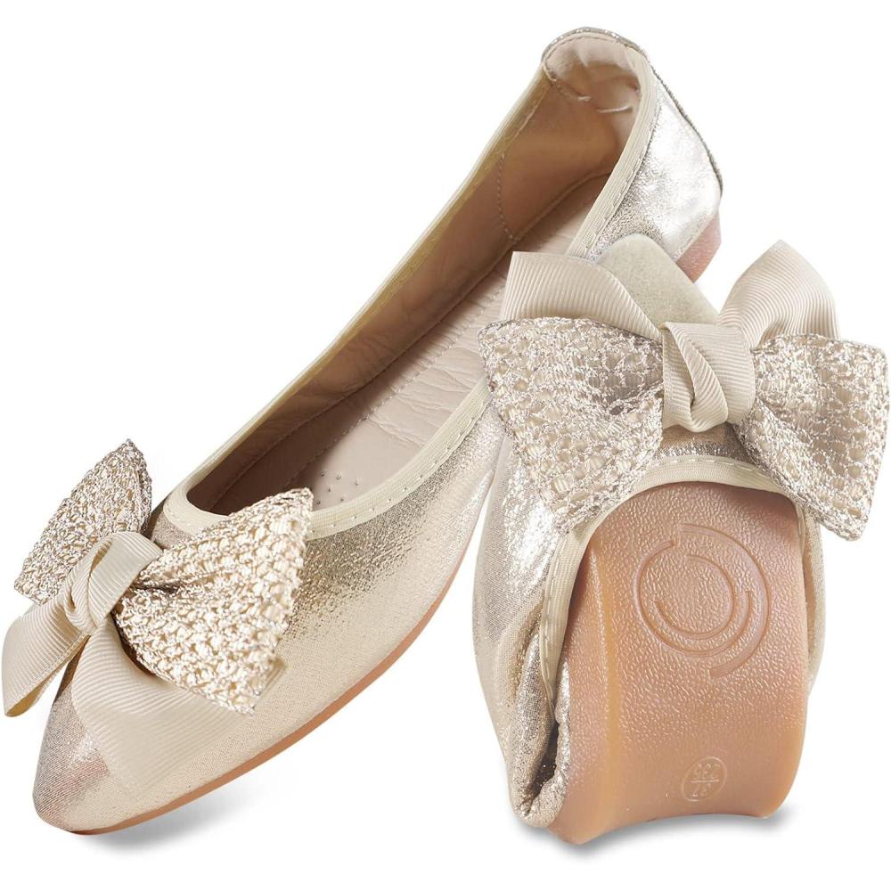 image:imageMACHSWON Ballerines plates scintillantes et confortables bout pointu avec nud papillon pour femmeGold02