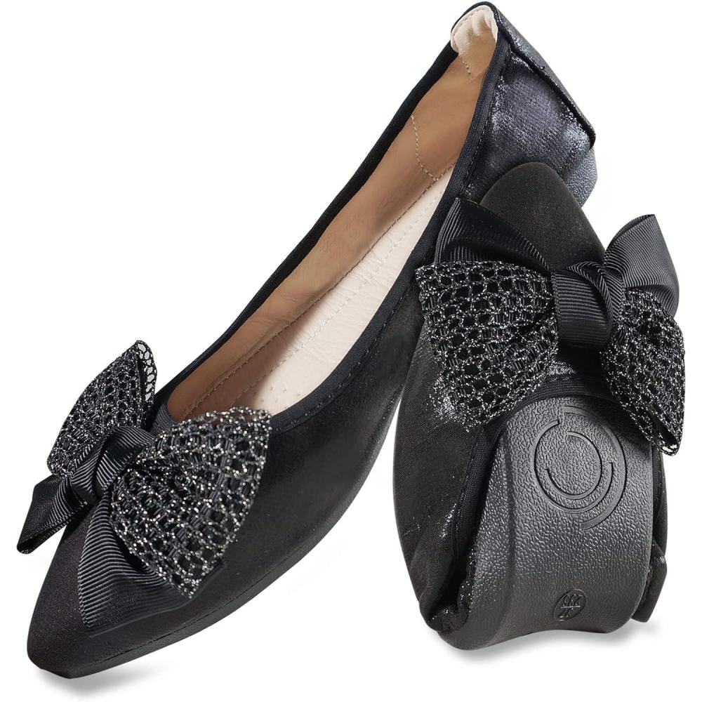image:imageMACHSWON Ballerines plates scintillantes et confortables bout pointu avec nud papillon pour femmeNoir 02