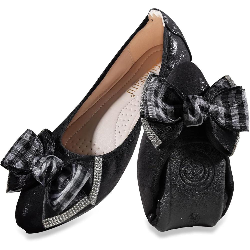 image:imageMACHSWON Ballerines plates scintillantes et confortables bout pointu avec nud papillon pour femmeNoir 03