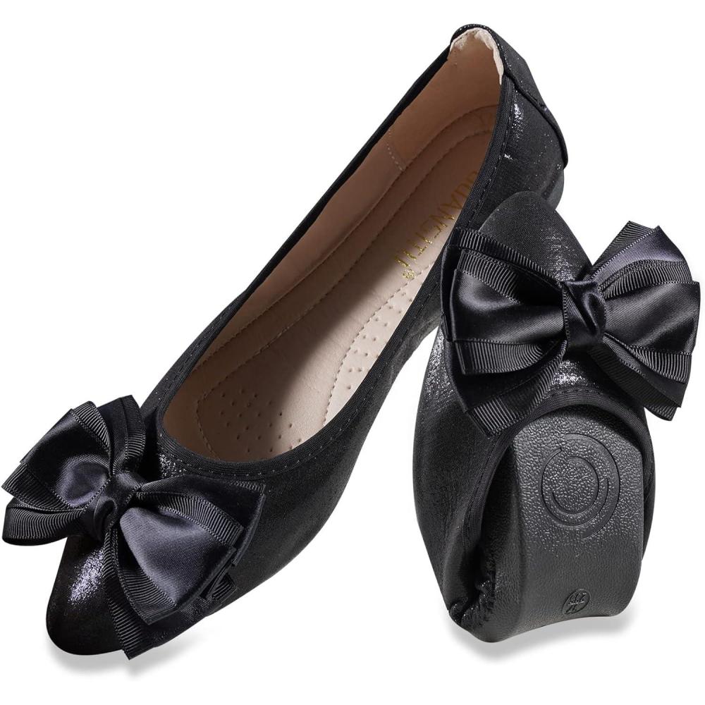image:imageMACHSWON Ballerines plates scintillantes et confortables bout pointu avec nud papillon pour femmeNoir 05