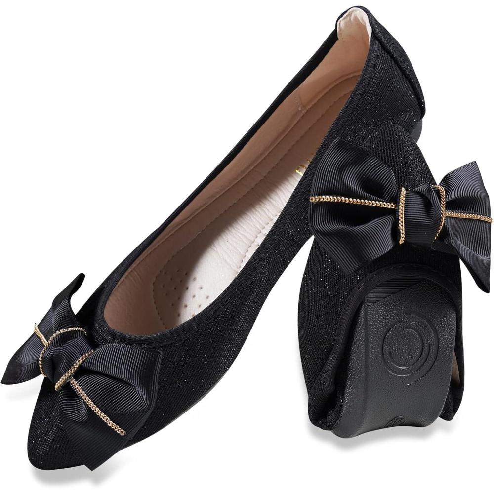 image:imageMACHSWON Ballerines plates scintillantes et confortables bout pointu avec nud papillon pour femmeNoir 6