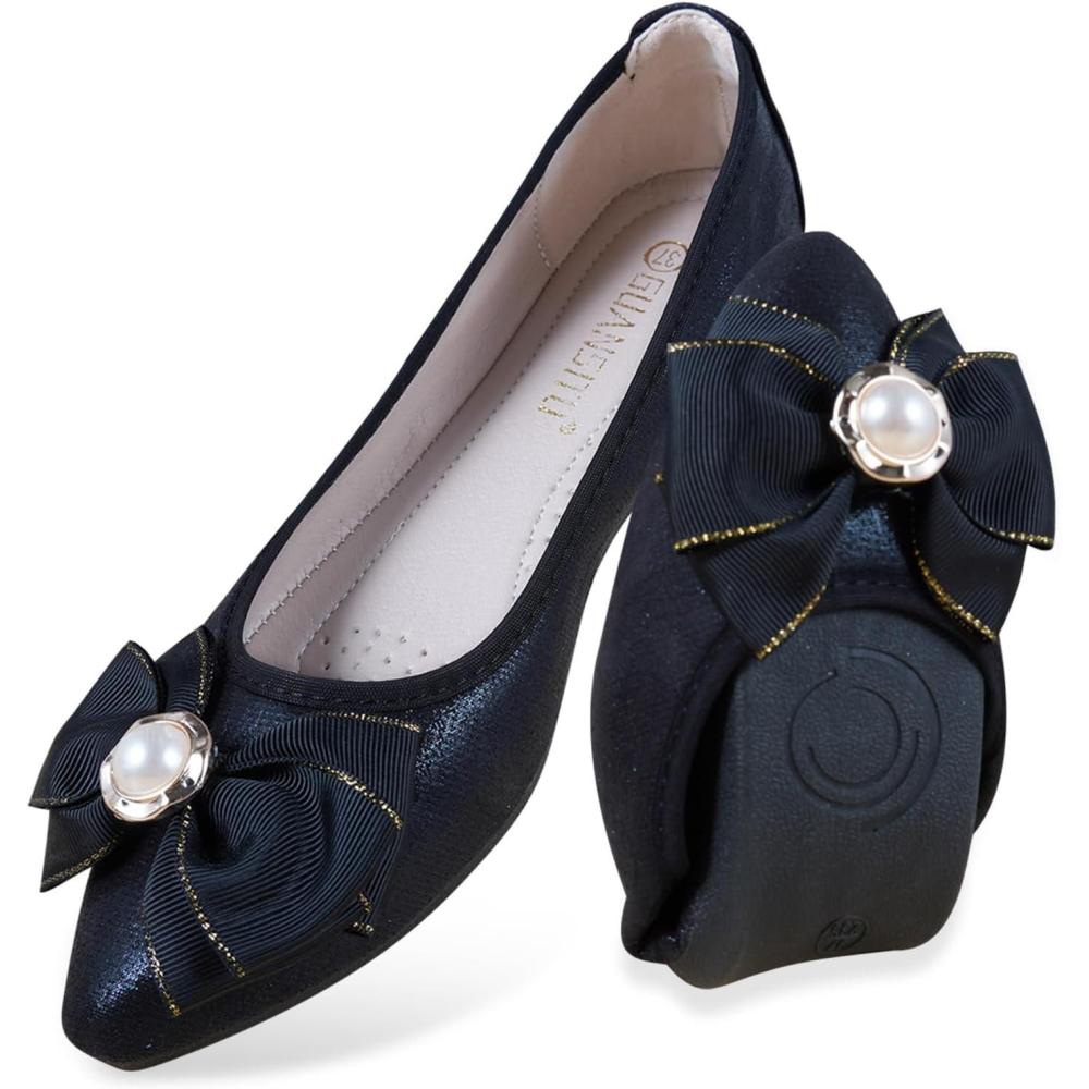 image:imageMACHSWON Ballerines plates scintillantes et confortables bout pointu avec nud papillon pour femmeNoir 88