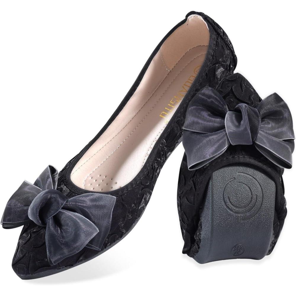 image:imageMACHSWON Ballerines plates scintillantes et confortables bout pointu avec nud papillon pour femmeNoir 9