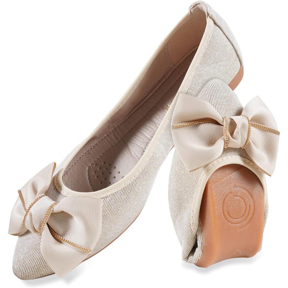image:imageMACHSWON Ballerines plates scintillantes et confortables bout pointu avec nud papillon pour femmeOr 6