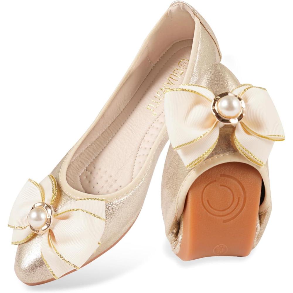 image:imageMACHSWON Ballerines plates scintillantes et confortables bout pointu avec nud papillon pour femmeOr 88