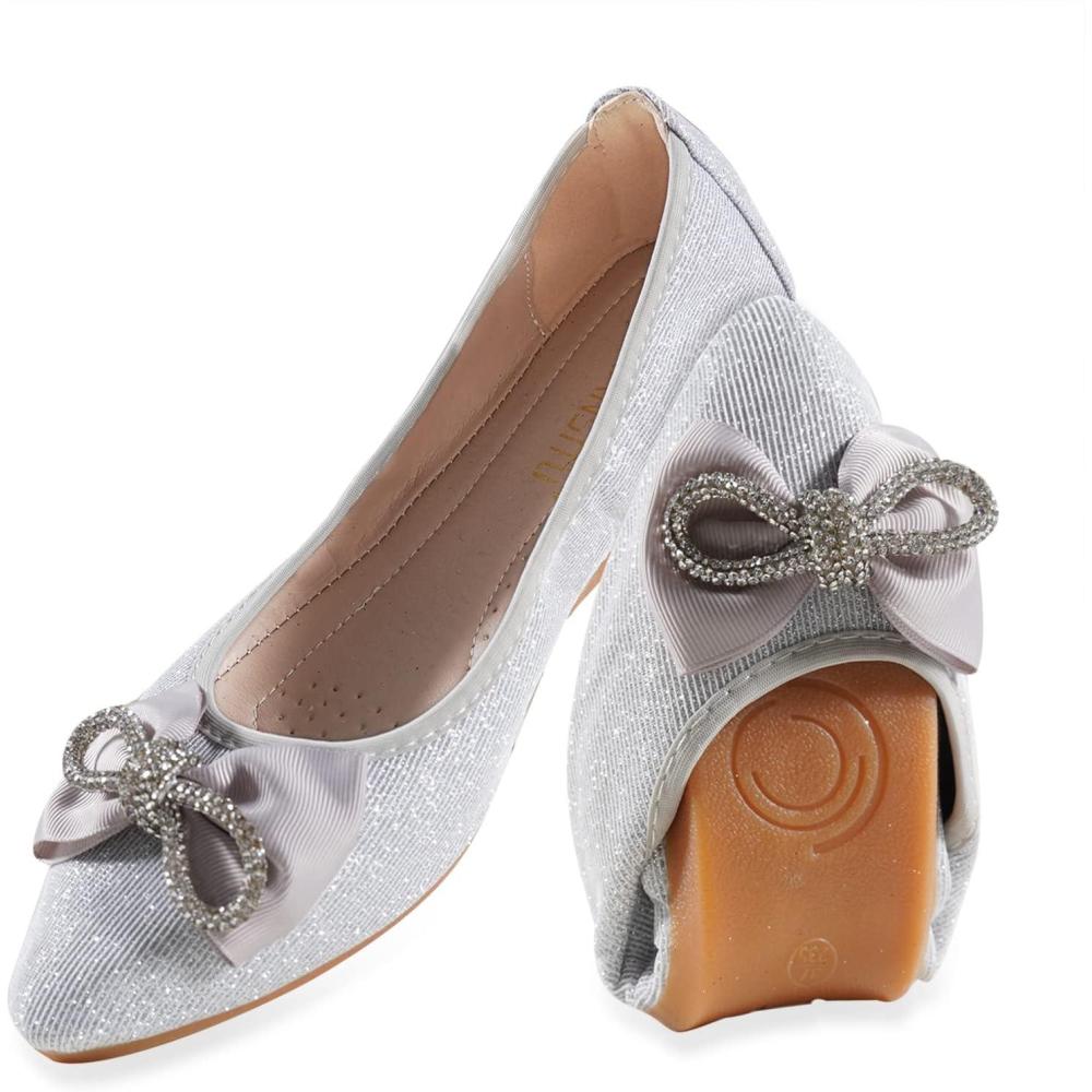 image:imageMACHSWON Ballerines plates scintillantes et confortables bout pointu avec nud papillon pour femmeSilver8