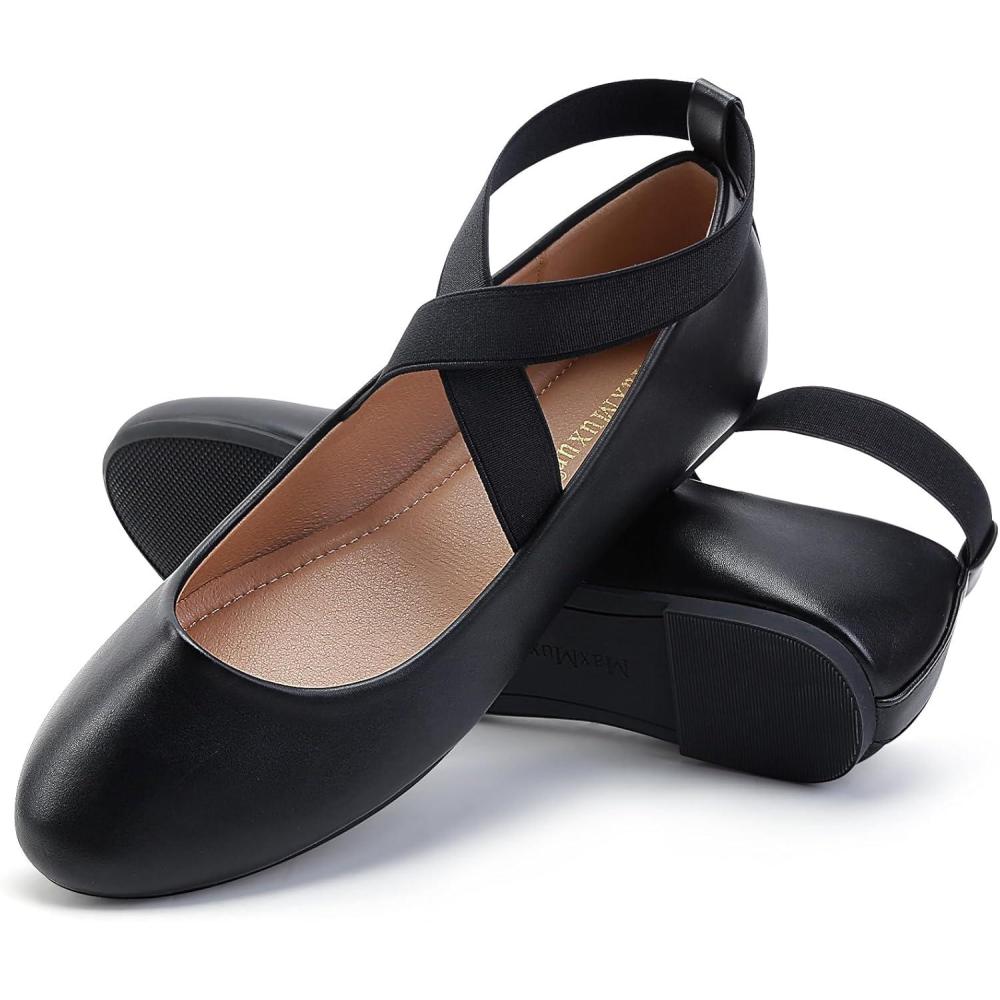 image:imageMaxMuxun Ballerines classiques pour femme lgantes Chaussures plates pour femme Avec lanires croises lastiques Ballerines confortables Chaussures plates pour femmeNoir