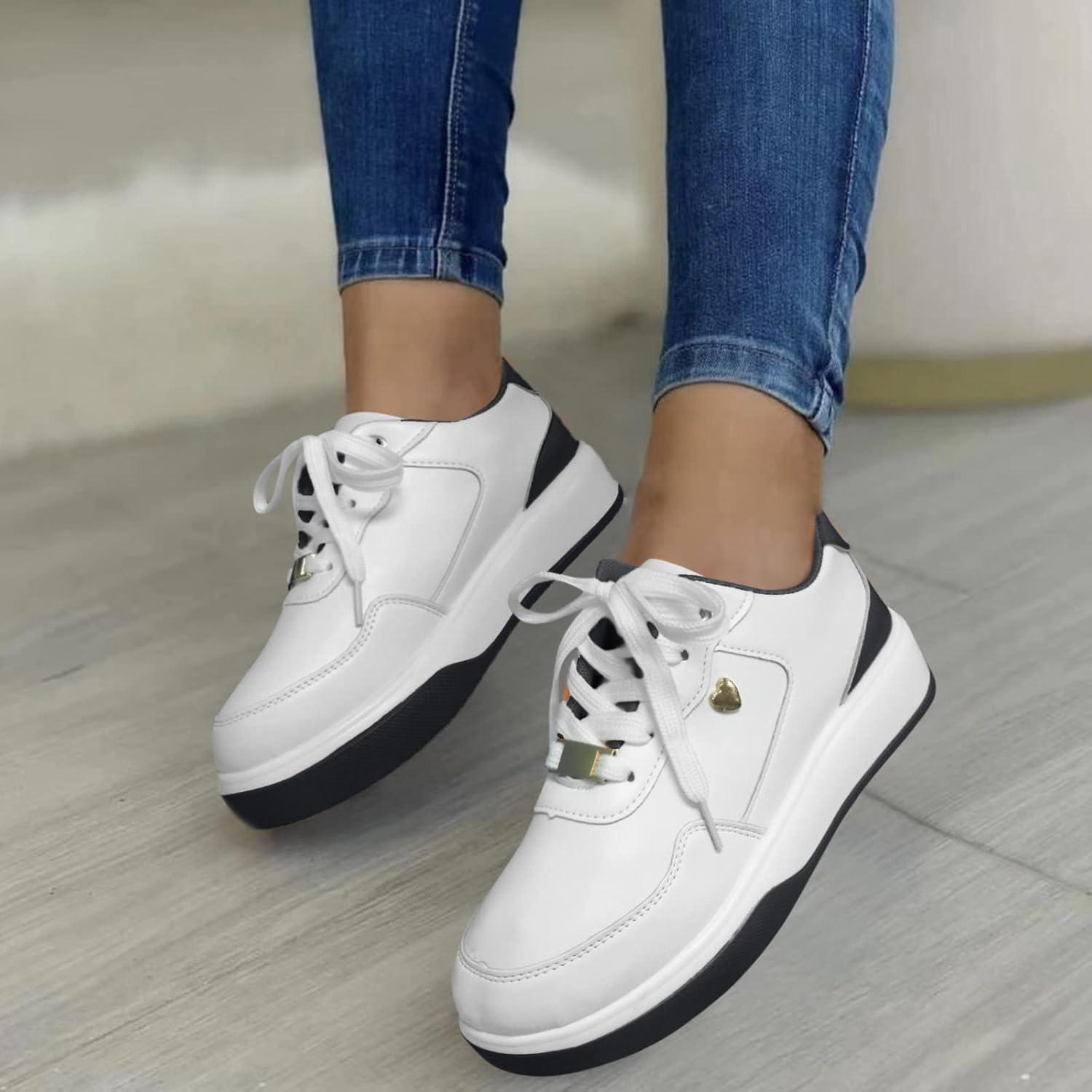 image:imageBaskets lacets pour femme En cuir souple Lgres Chaussures plates Chaussures dentranement Chaussures de sport Chaussures de course confortables Dcontractes et respirantes Noir