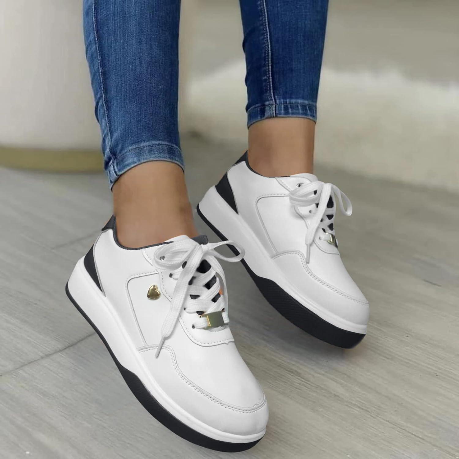 image:imageBaskets lacets pour femme En cuir souple Lgres Chaussures plates Chaussures dentranement Chaussures de sport Chaussures de course confortables Dcontractes et respirantes Noir