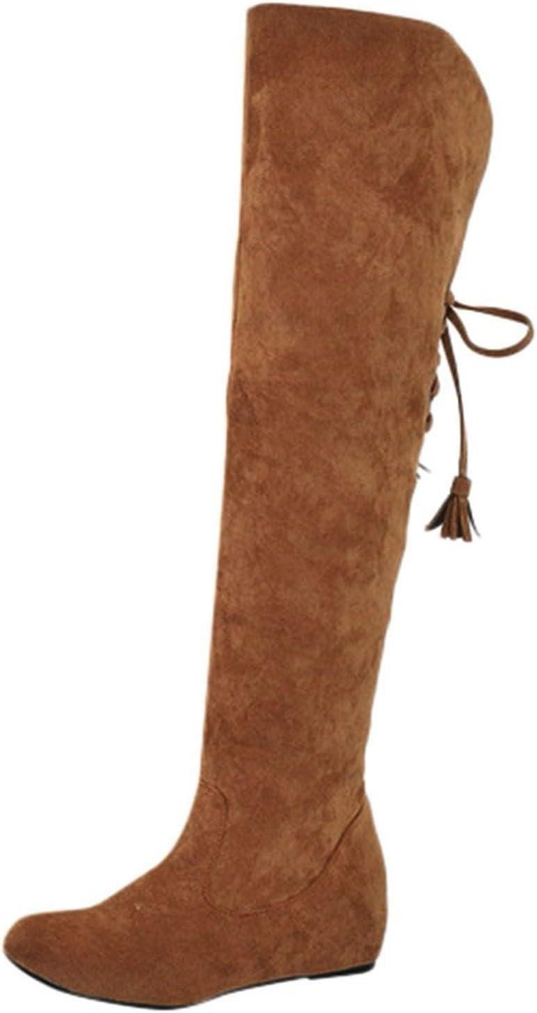 image:imageGenerisch Bottes pour femme Confortables En daim lgantes Plates Bout rond Couleur unie Longue tige Bottes dhiver pour femmeJaune