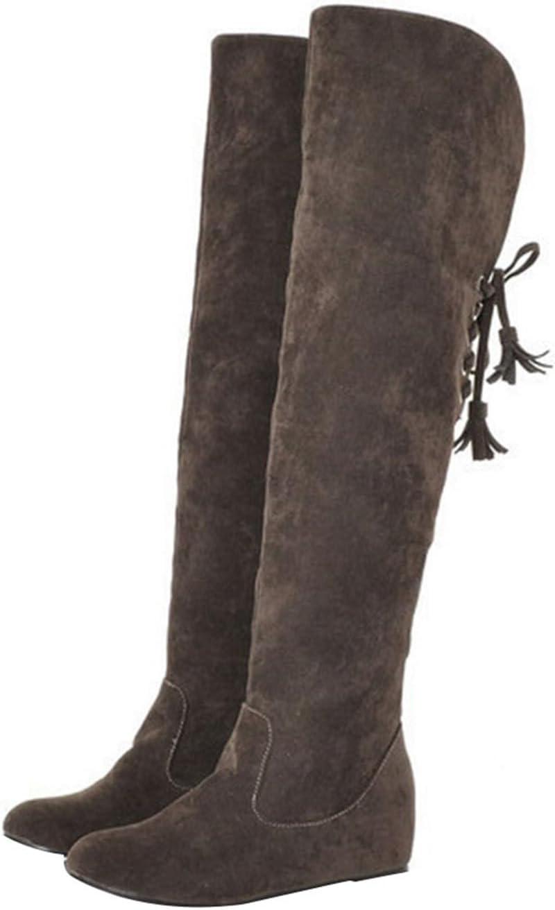 image:imageGenerisch Bottes pour femme Confortables En daim lgantes Plates Bout rond Couleur unie Longue tige Bottes dhiver pour femmeMarron