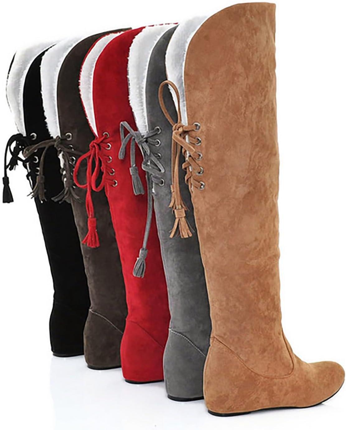 image:imageGenerisch Bottes pour femme Confortables En daim lgantes Plates Bout rond Couleur unie Longue tige Bottes dhiver pour femmeMarron