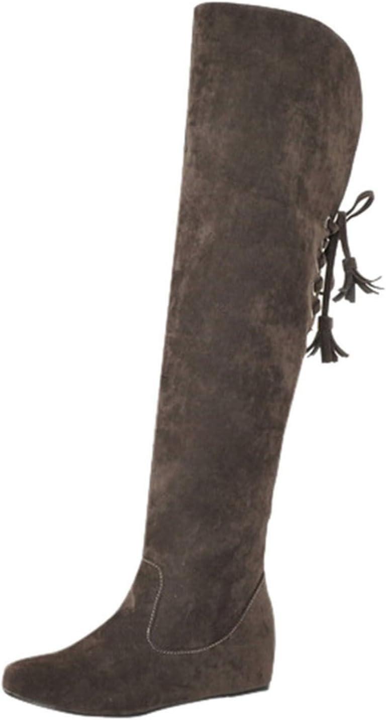 image:imageGenerisch Bottes pour femme Confortables En daim lgantes Plates Bout rond Couleur unie Longue tige Bottes dhiver pour femmeMarron