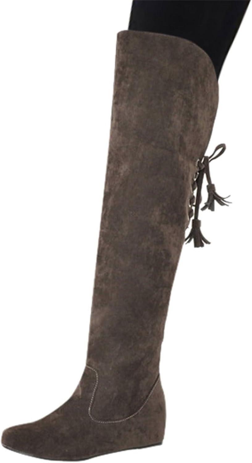 image:imageGenerisch Bottes pour femme Confortables En daim lgantes Plates Bout rond Couleur unie Longue tige Bottes dhiver pour femmeMarron